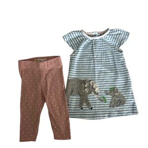 3-6 months Baby Boden Blue Striped Elephant Dress Set